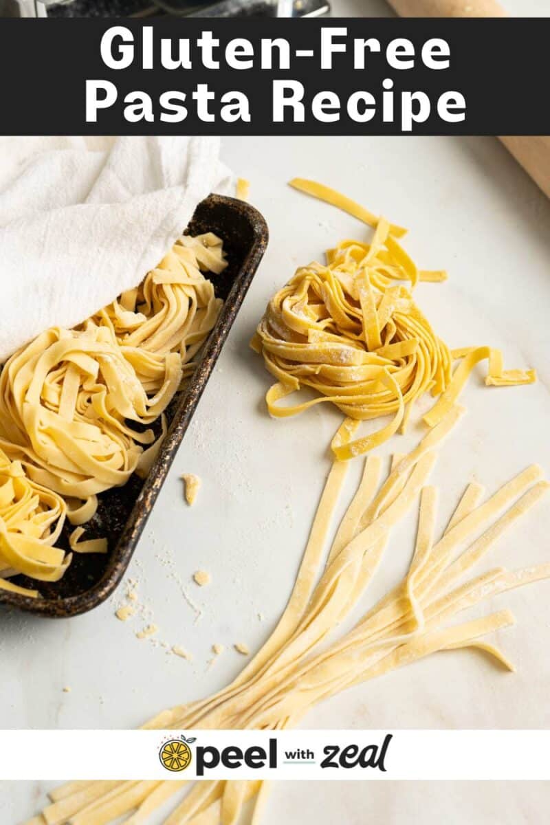 Uncooked glute-free pasta noodles.