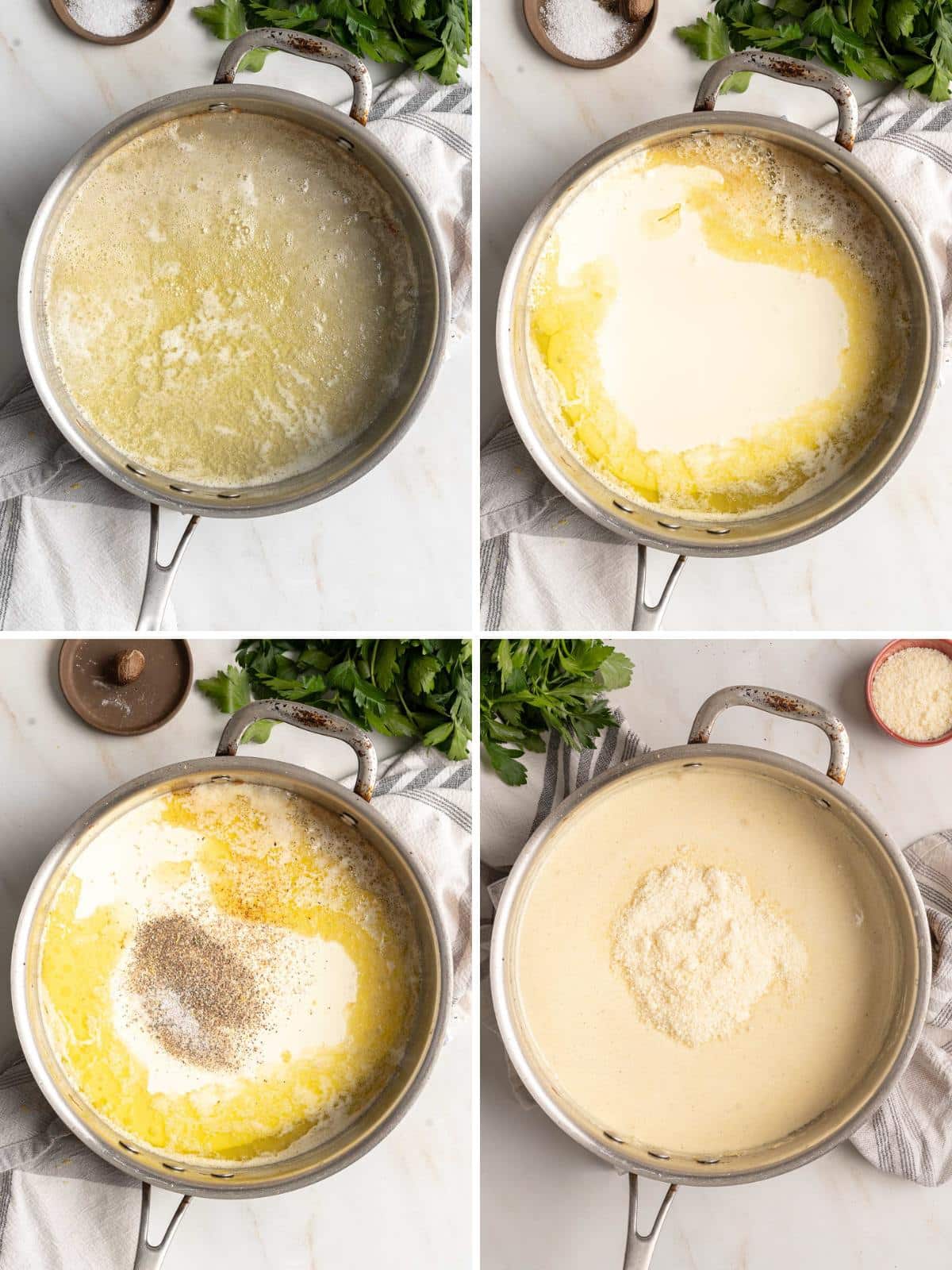 Step by  step of making the gluten-free Alfredo sauce. 