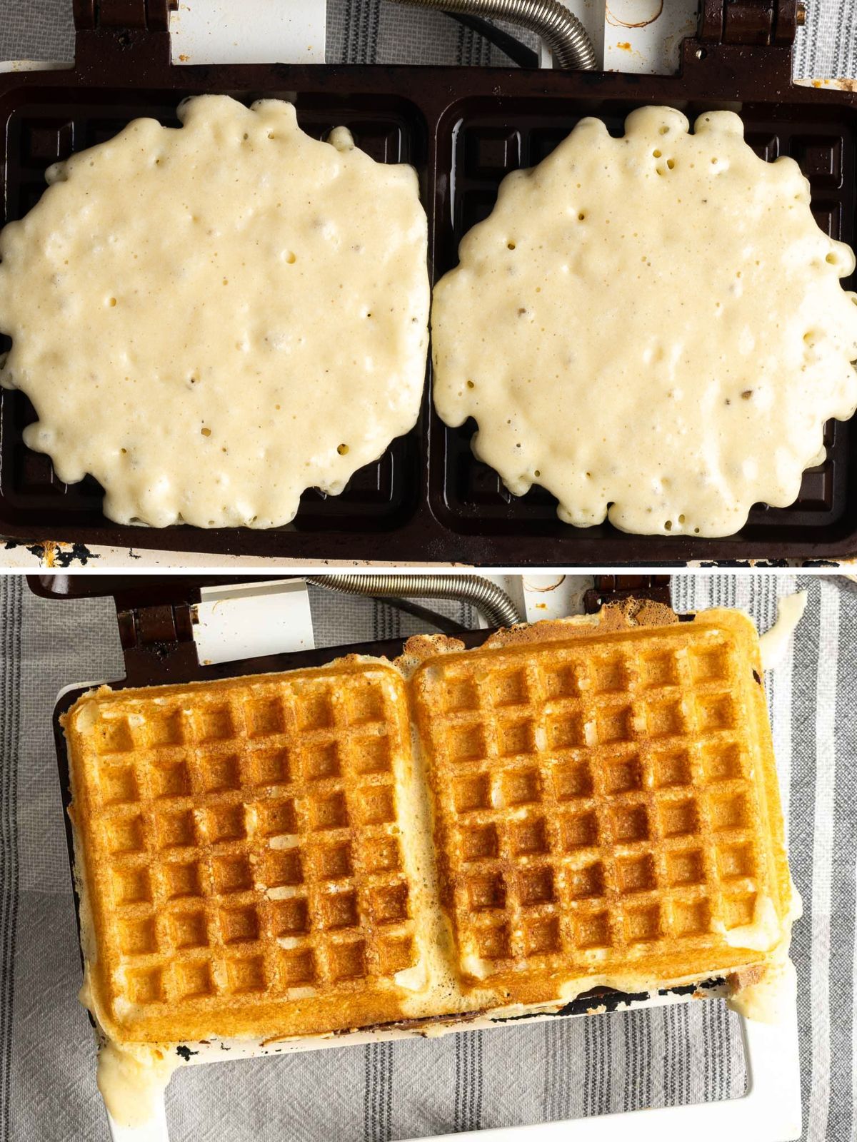 Waffle in the waffle maker.