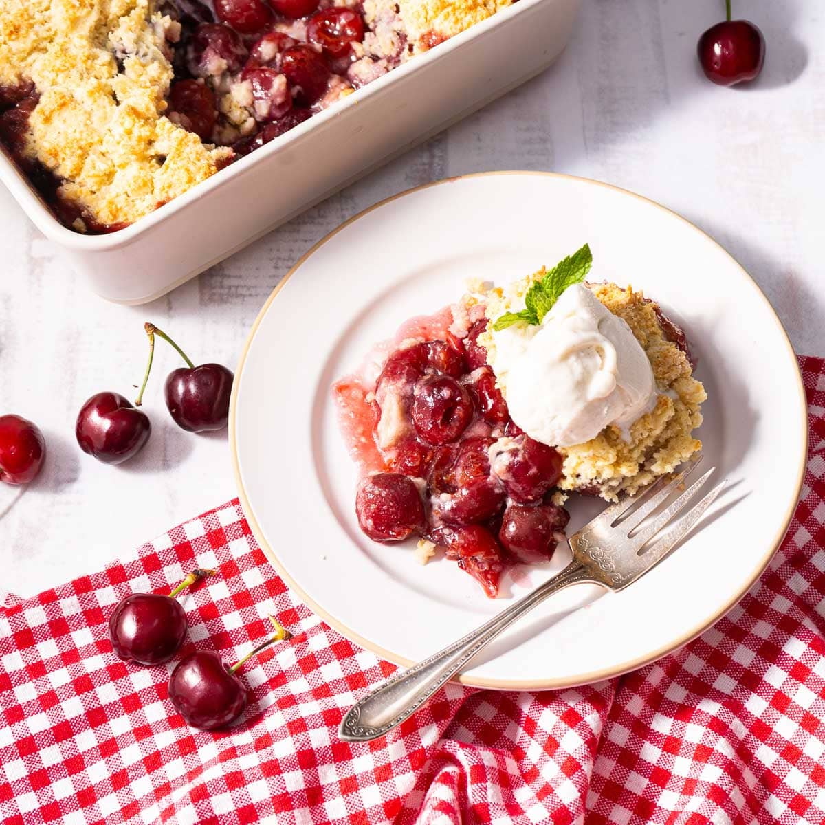 cherry cobbler on a plate