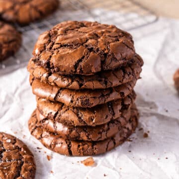 Close up shot of chocolate brownie cookies place on the table.