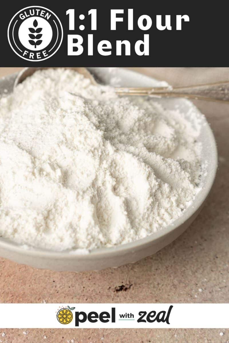 Gluten-free flour in the bowl on top of the table.