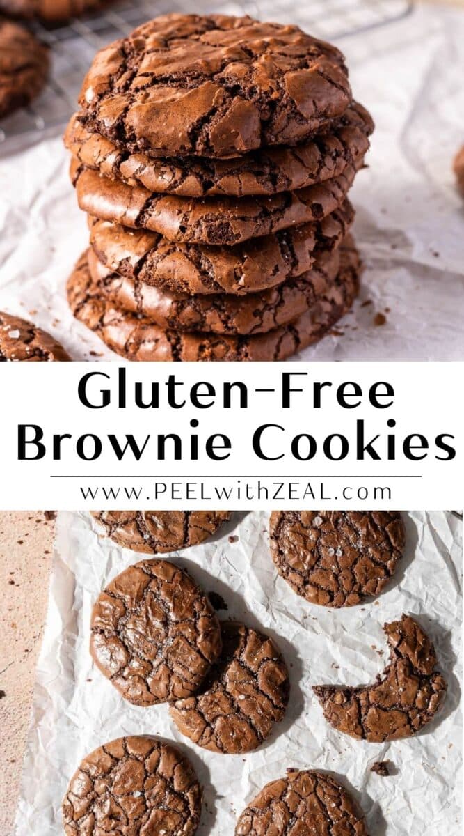 Stack of chocolate brownie cookies on the table.