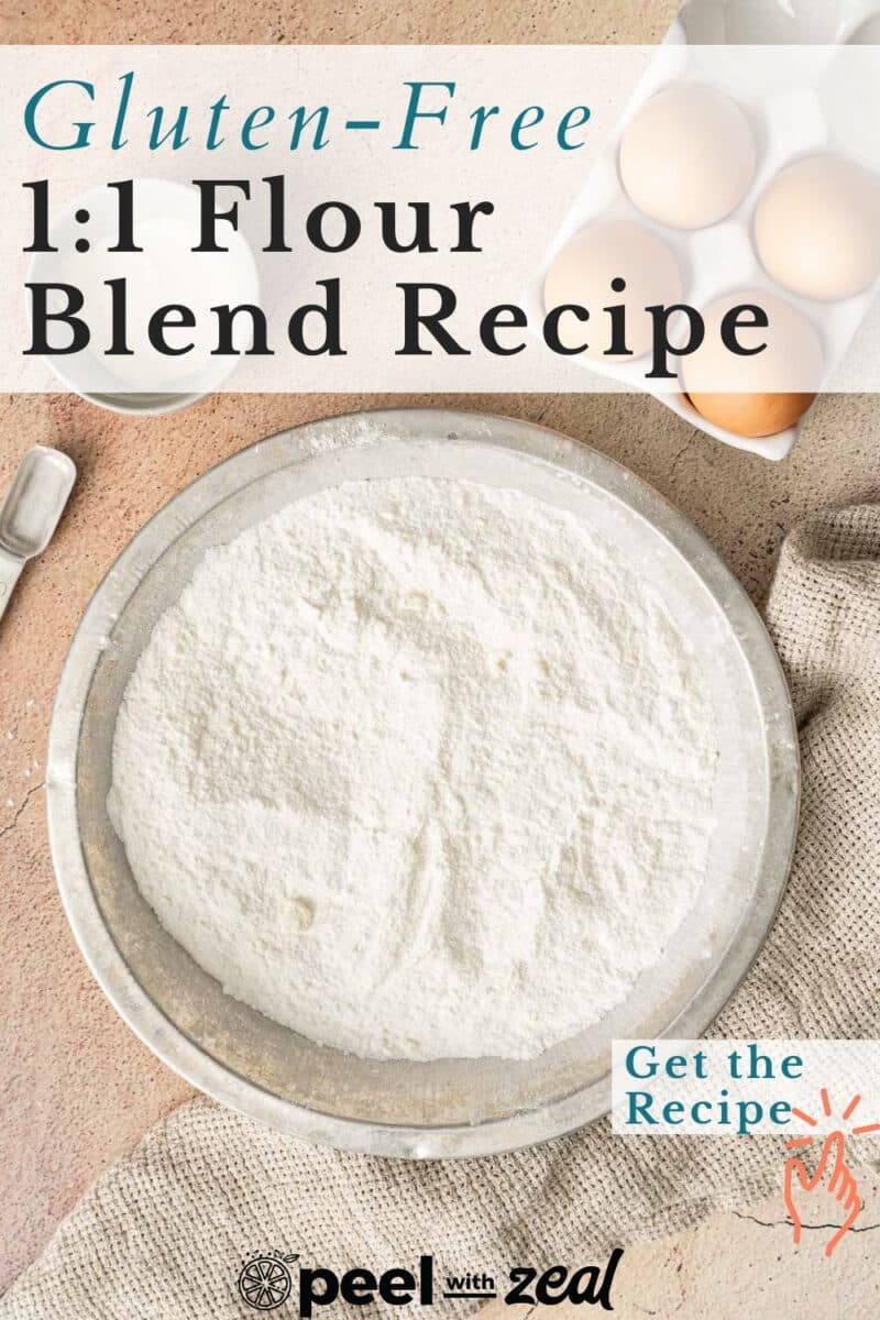 Gluten-free flour in the mixing bowl place on the countertop.