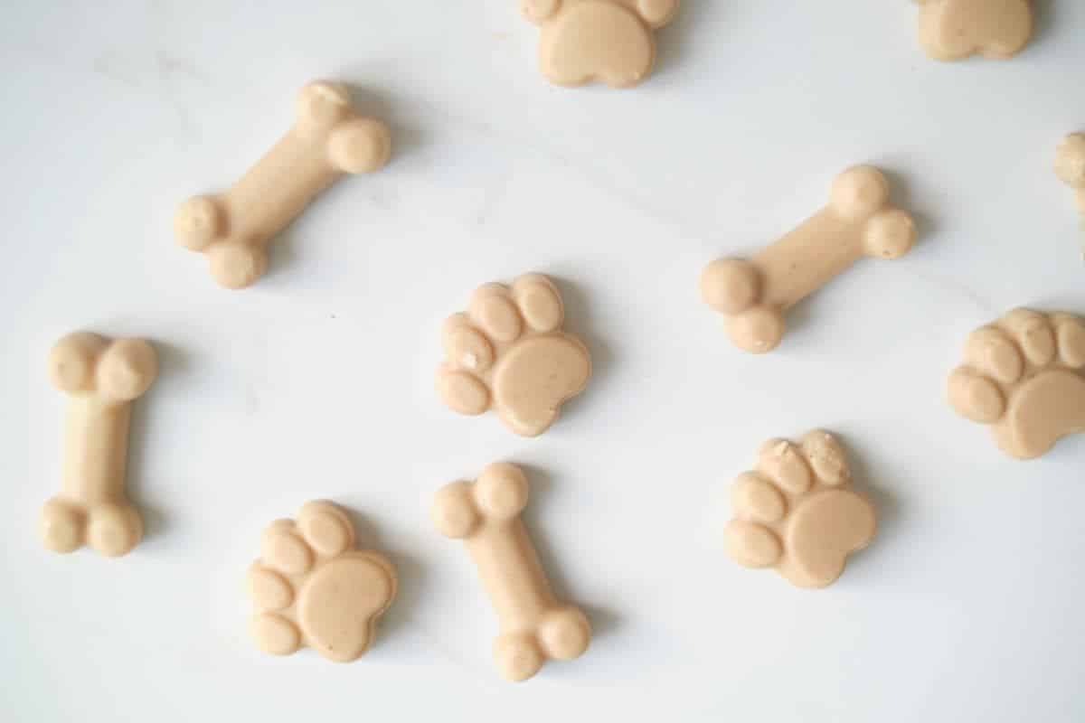 Frozen Kefir Dog Treats in a white surface.