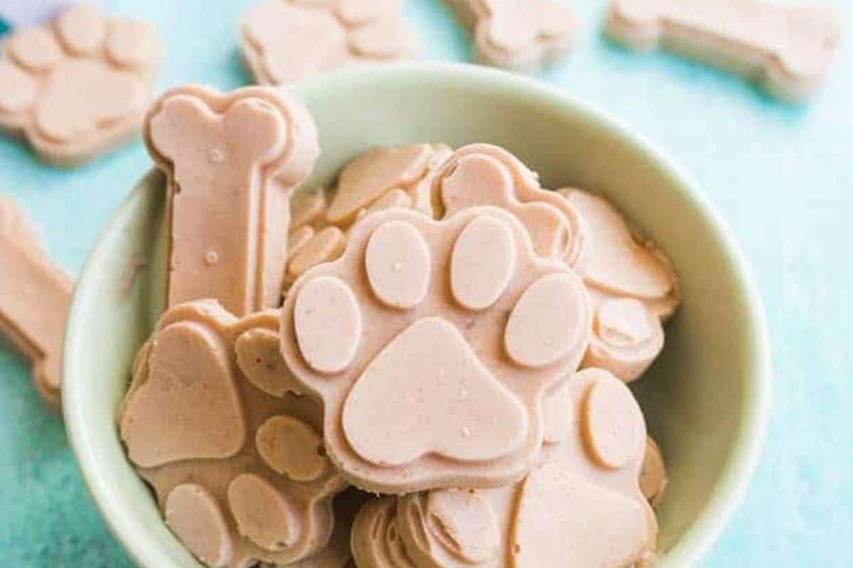 Peanut Butter Banana Ice Cream for Dogs in filled in a bowl.
