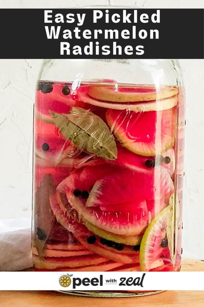 Water melon radish on a jar with pepper corn.