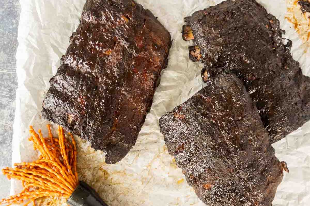Smoke baby back ribs on the countertop.