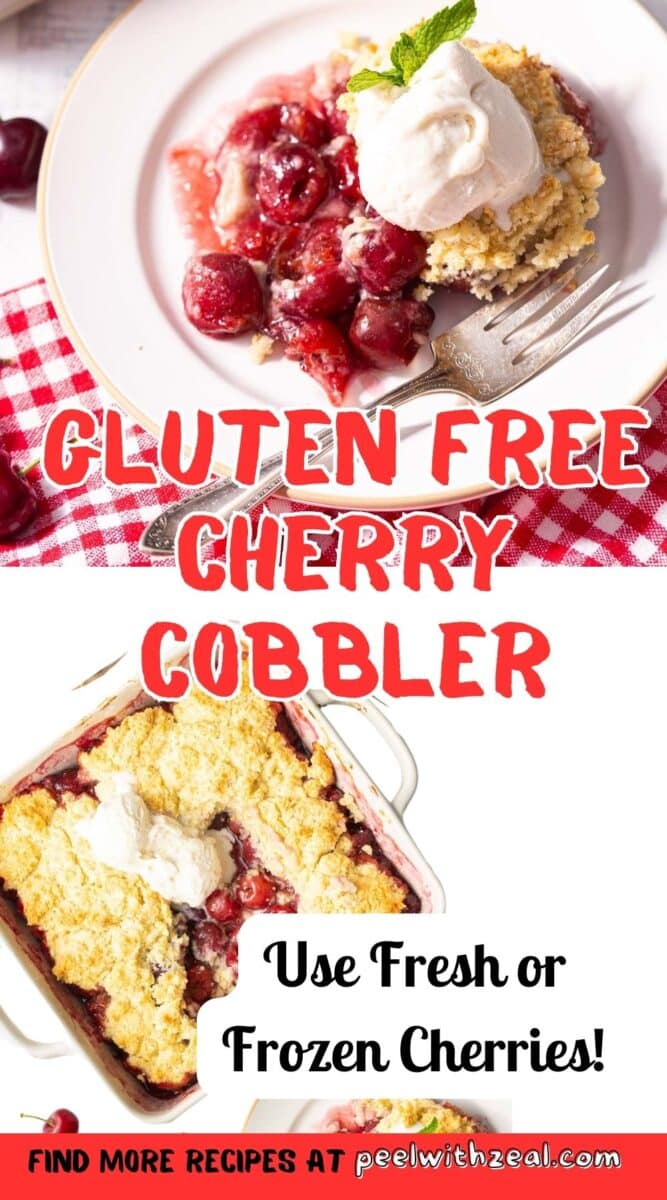 A plate of cherry cobbler topped with vanilla ice cream, is placed on the table.⁣⁣