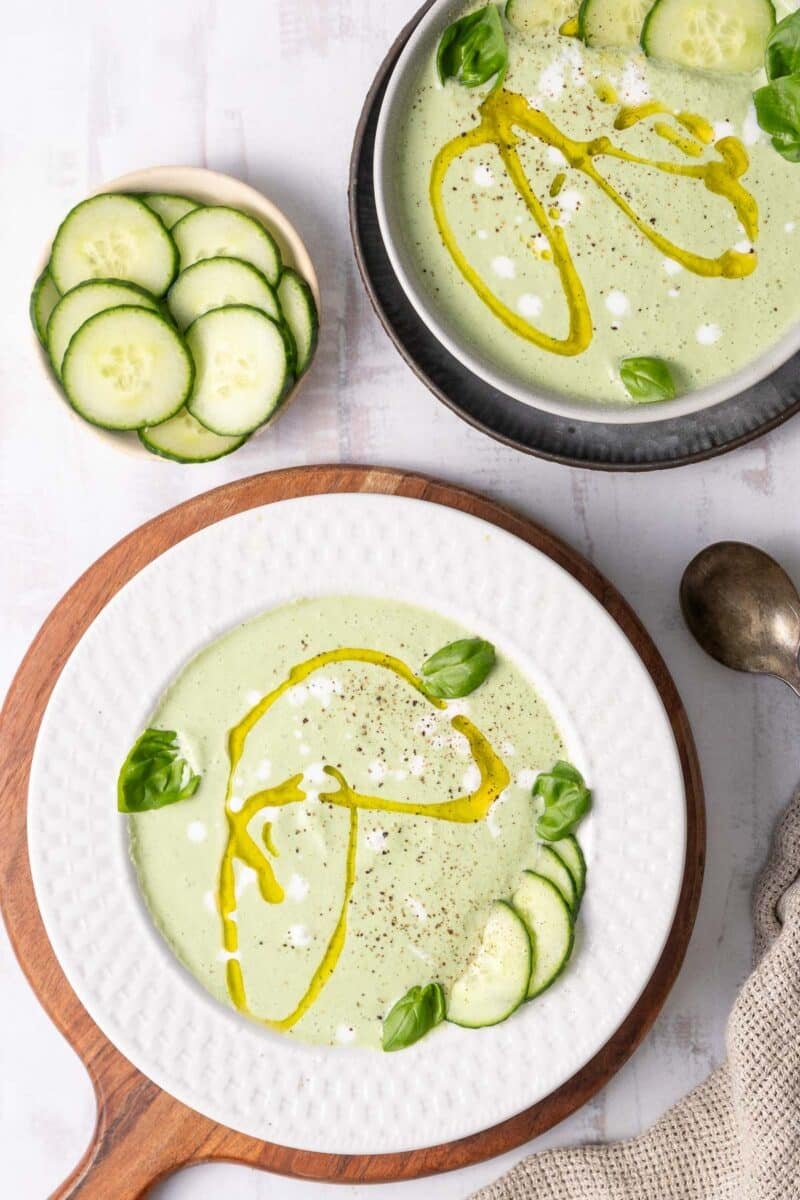 Cucumber soup served in a bowl.