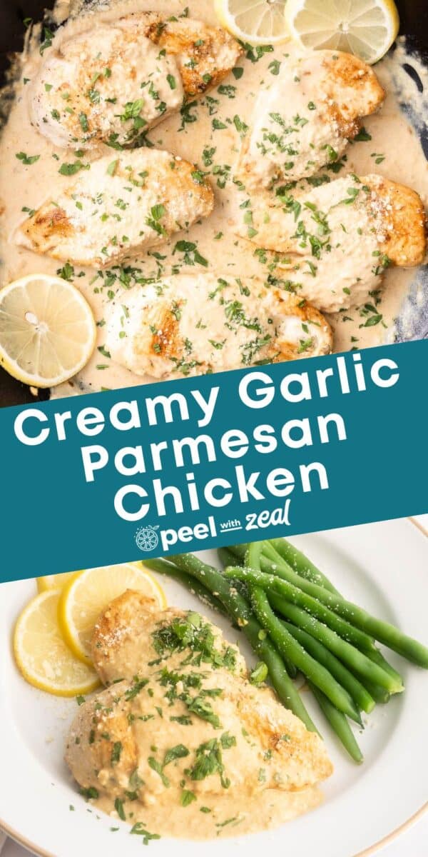 Creamy garlic parmesan chicken in a plate.