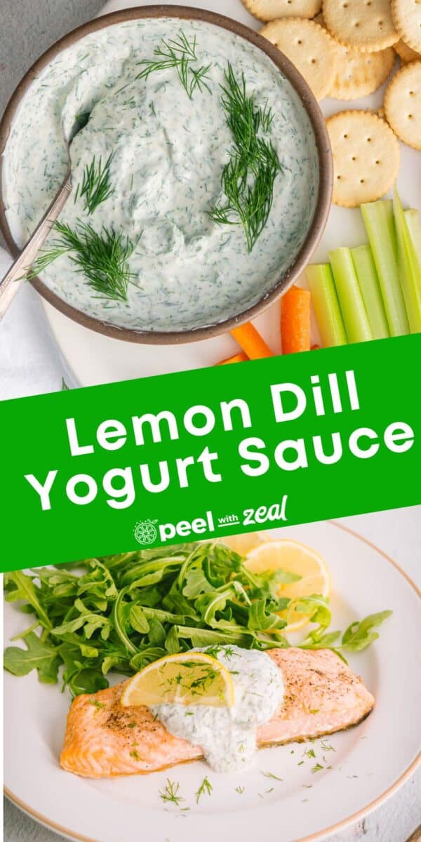 Greek yogurt dill sauce, with crackers on the side, and baled salmon with dill sauce.