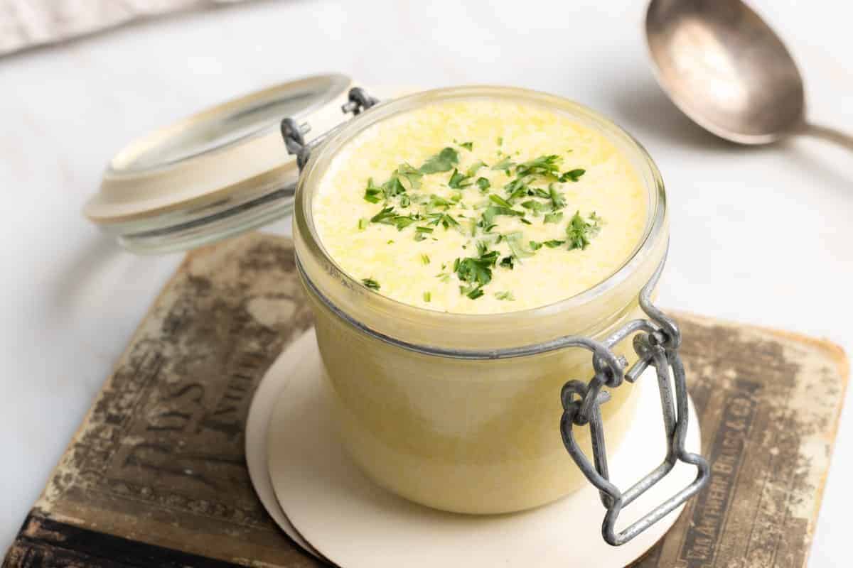 Horseradish Aioli in an open mason jar.