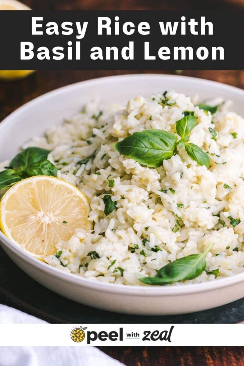 Lemon basil rice served on the shallow platter.