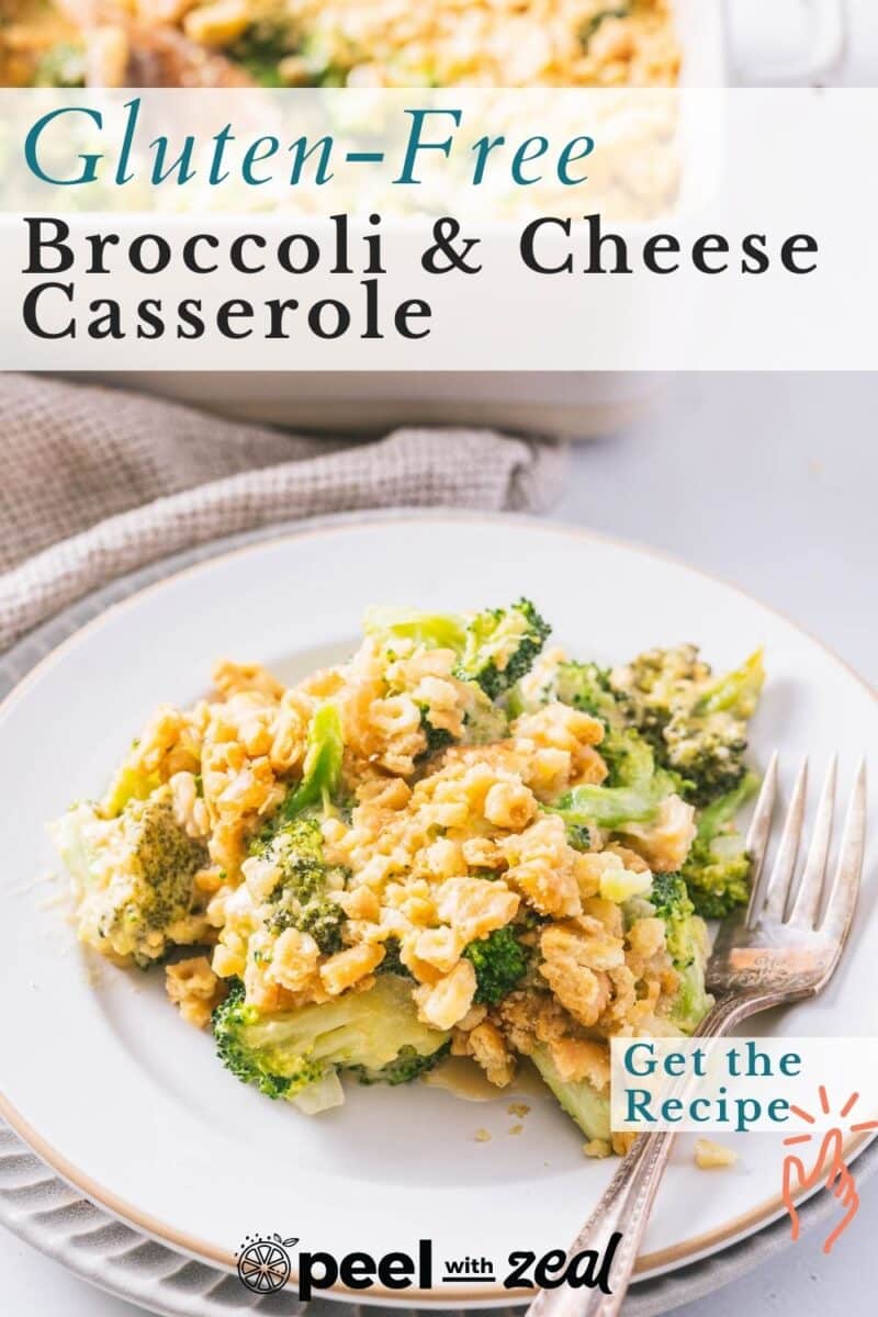 Gluten-Free Broccoli and Cheese Casserole served a portion on the dinner plate.