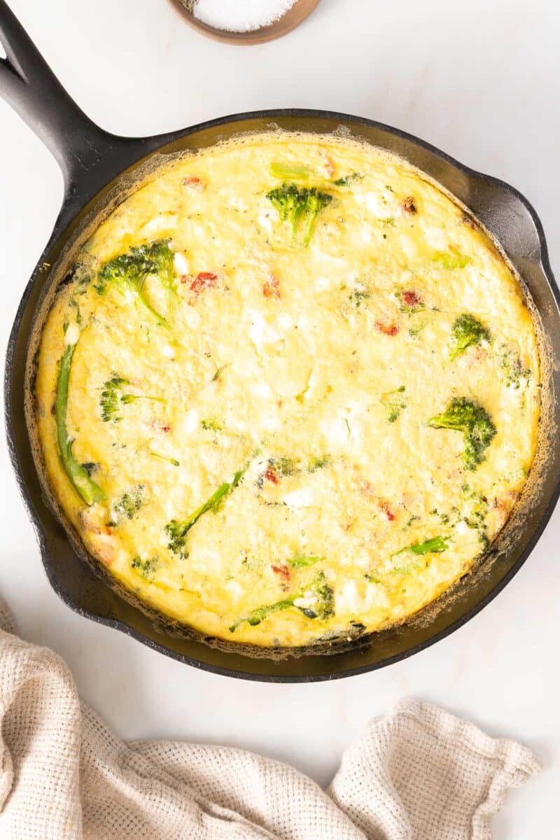 Broccolini Fritata sauce on a skillet.