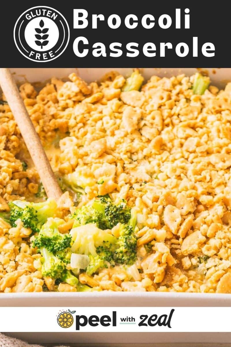 Broccoli casserole on the baking dish.