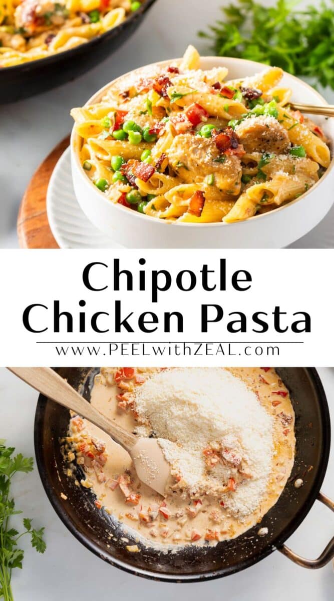 Chipotle Chicken Pasta serve in the bowl and and the one cooking in the wok.