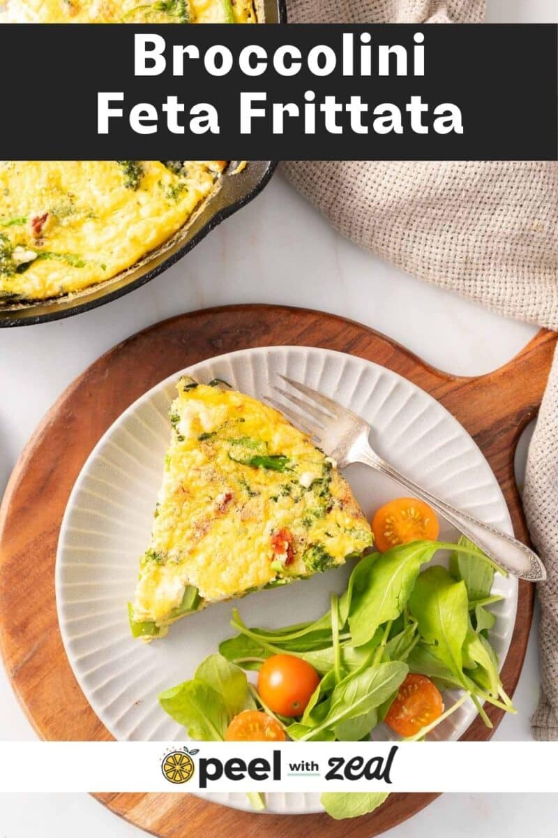 Broccolini Feta Fritata served a portion on the dinner plate.