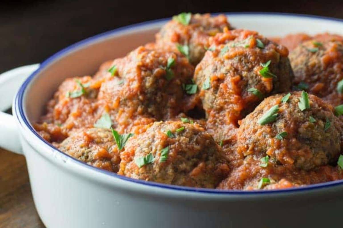 Eggplant cooked in a sauce.