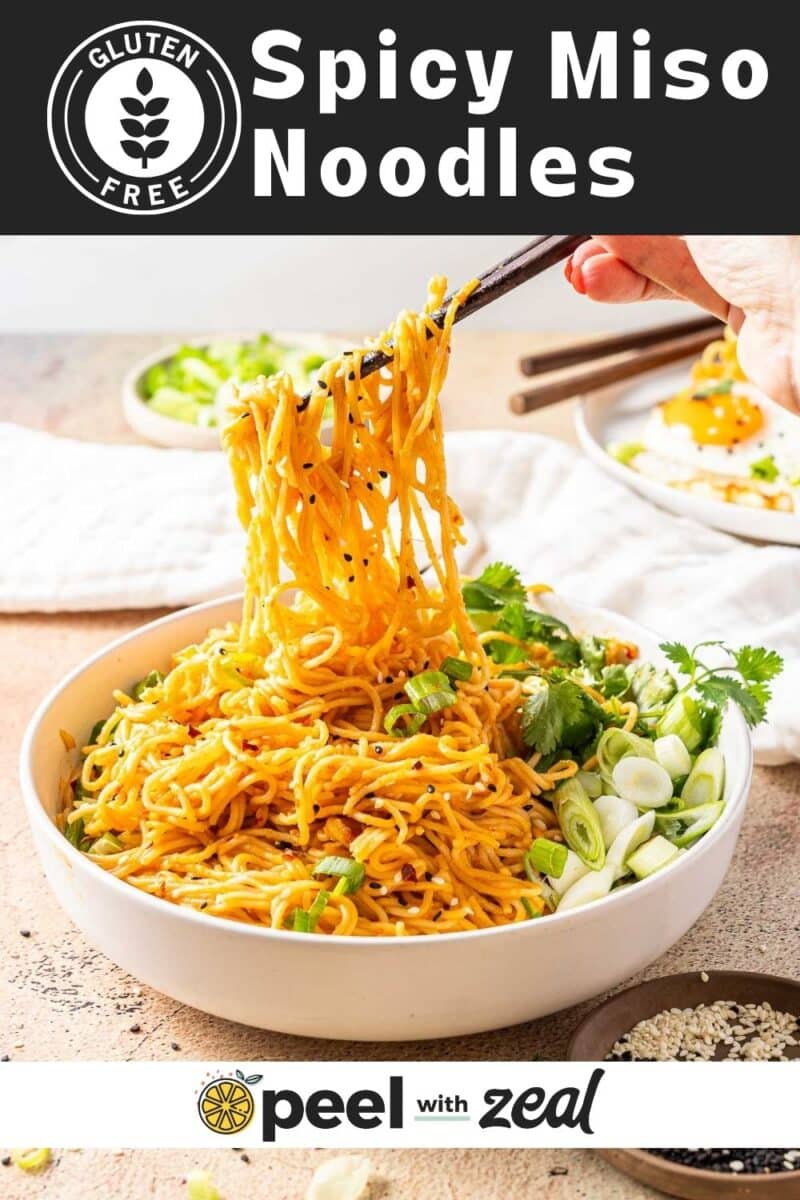 Spicy miso Noodles is being served on a bowl.