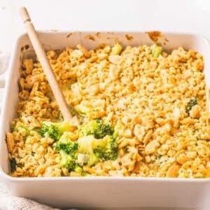 Gluten-free Broccoli Casserole on a baking dish.