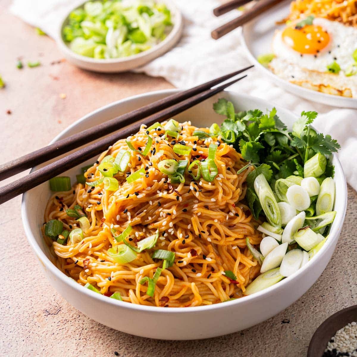 Noodles in a bowl.