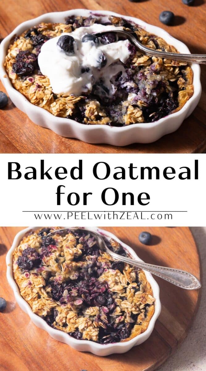 A baked Blueberry Oatmeal in a baking dish.