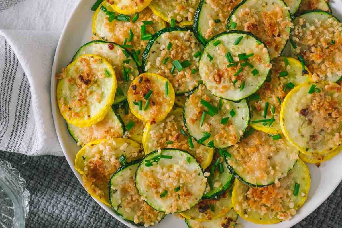 Parmesan Roasted Zucchini on a plate.