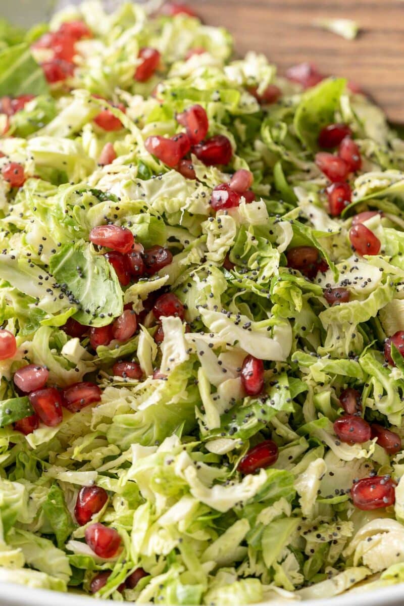 shaved brussels sprout salad with pomegranate.