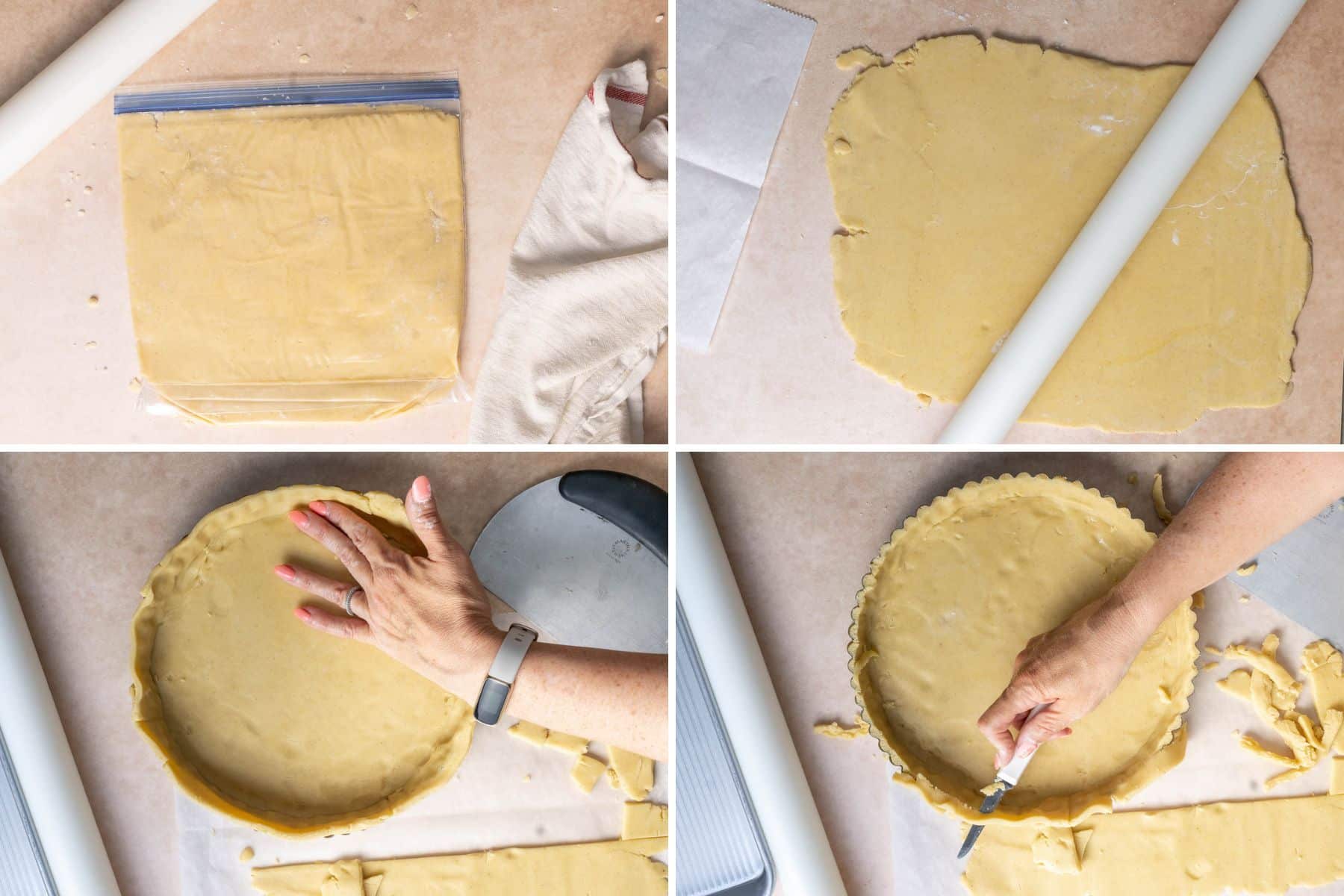 Forming and shaping the tart dough.
