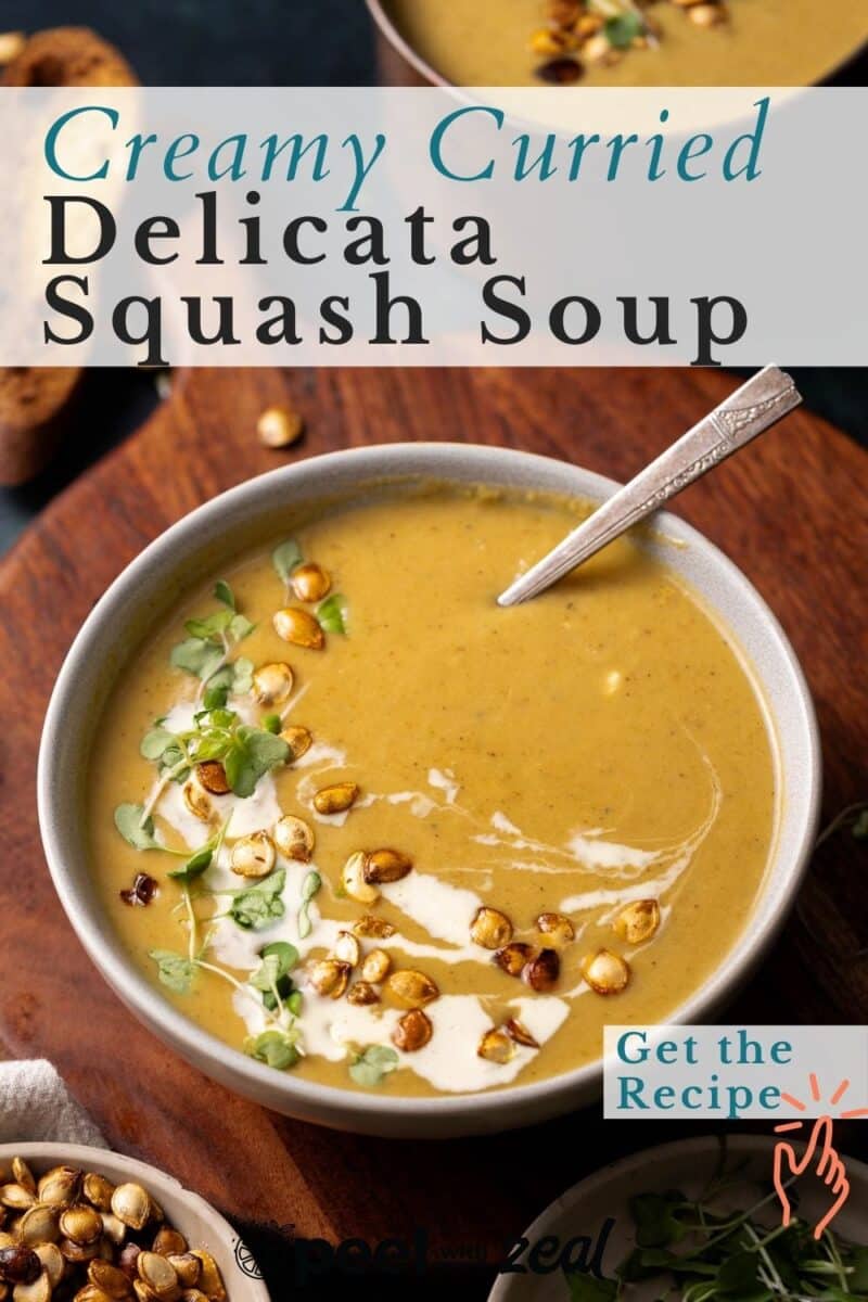 A bowl of roasted curry squash soup.