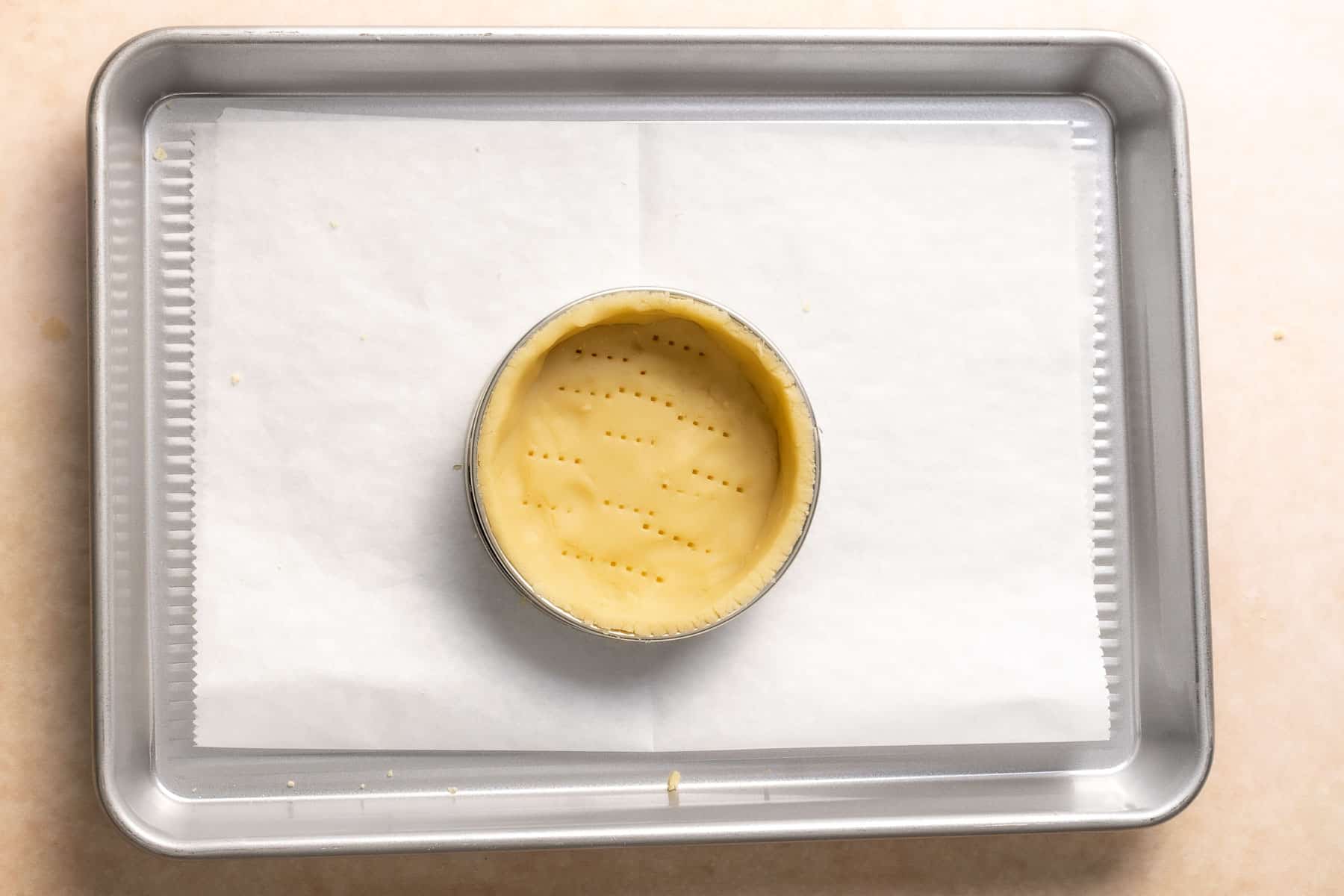 Tart shell before baking.