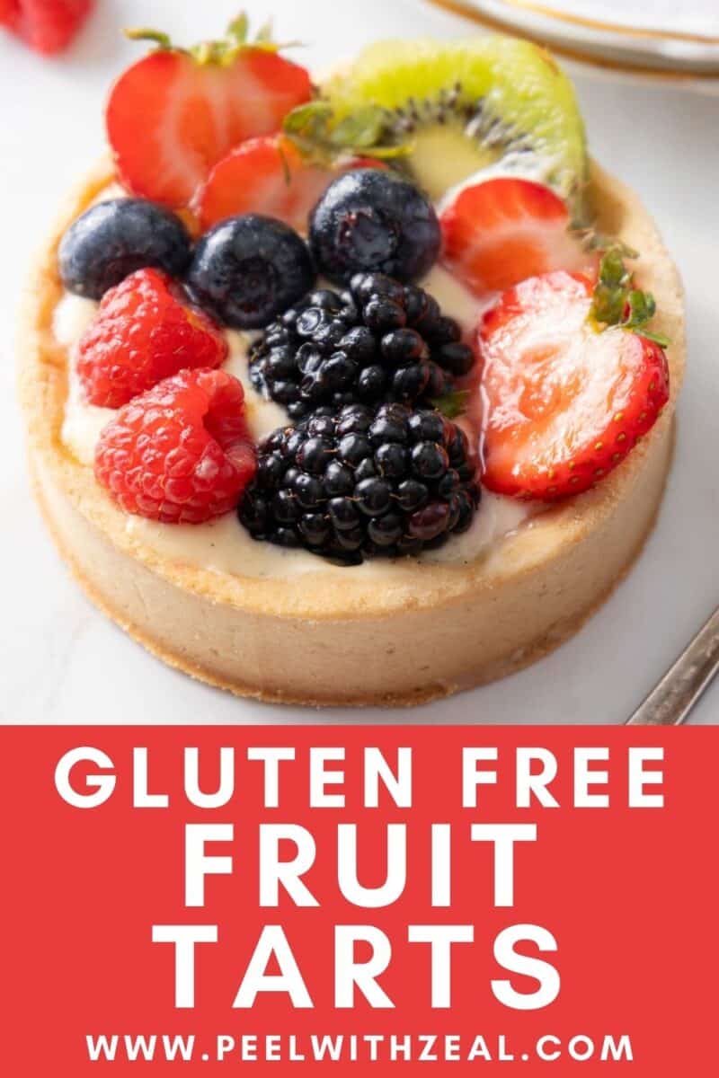 Gluten-free fruit tart on a plate.