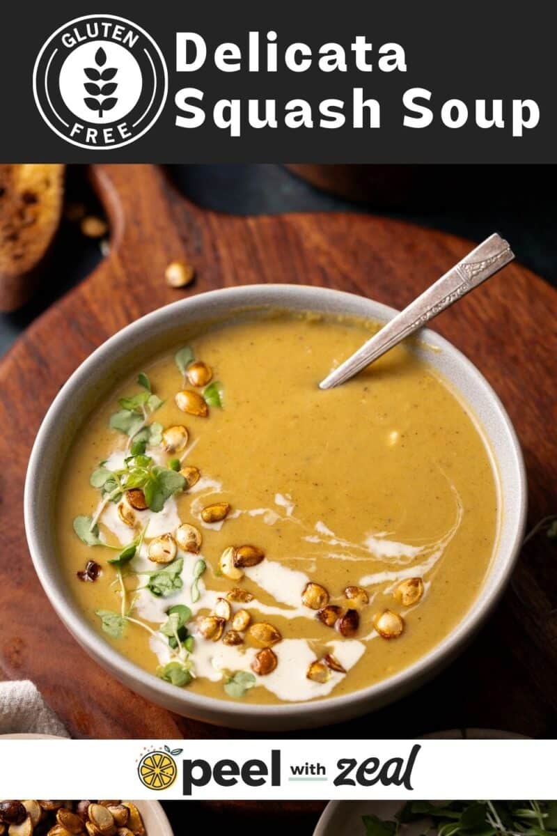 Soup in a bowl with a spoon.