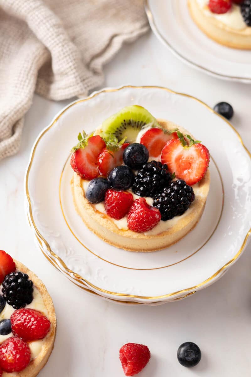 Gluten free tart on a plate.