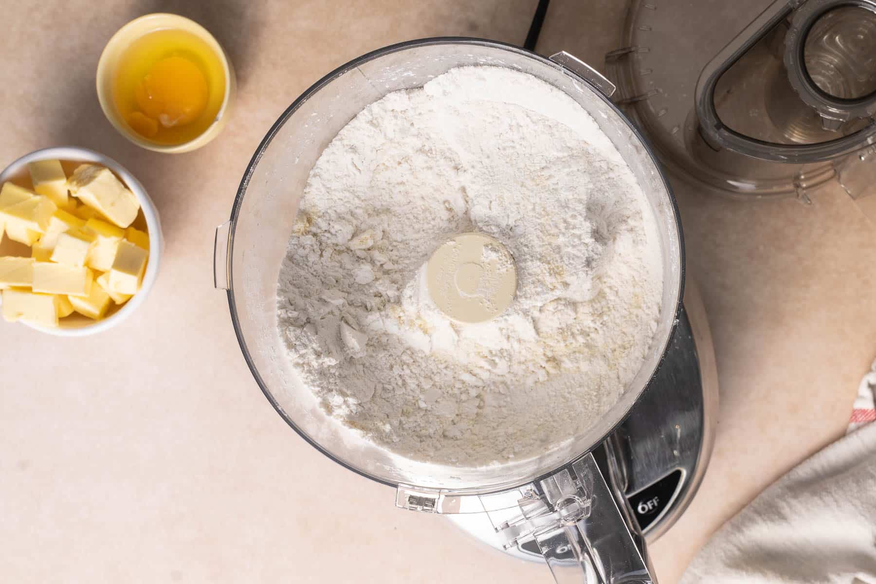 Mixing flour.