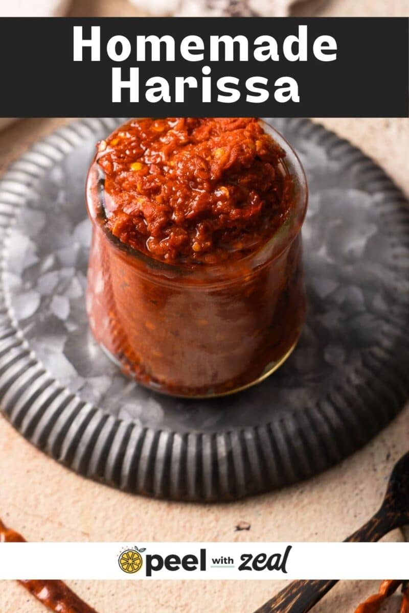 Homemade harissa paste in a jar.