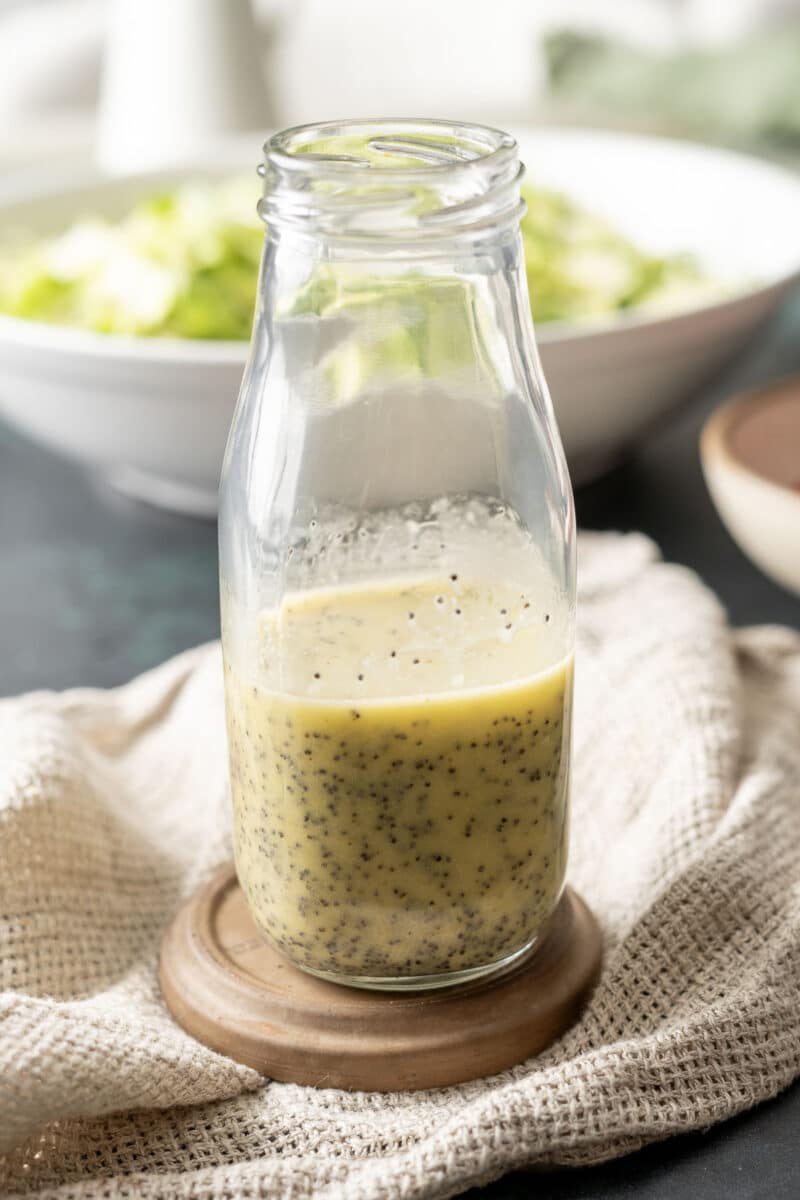 honey poppy seed dressing in a bottle.