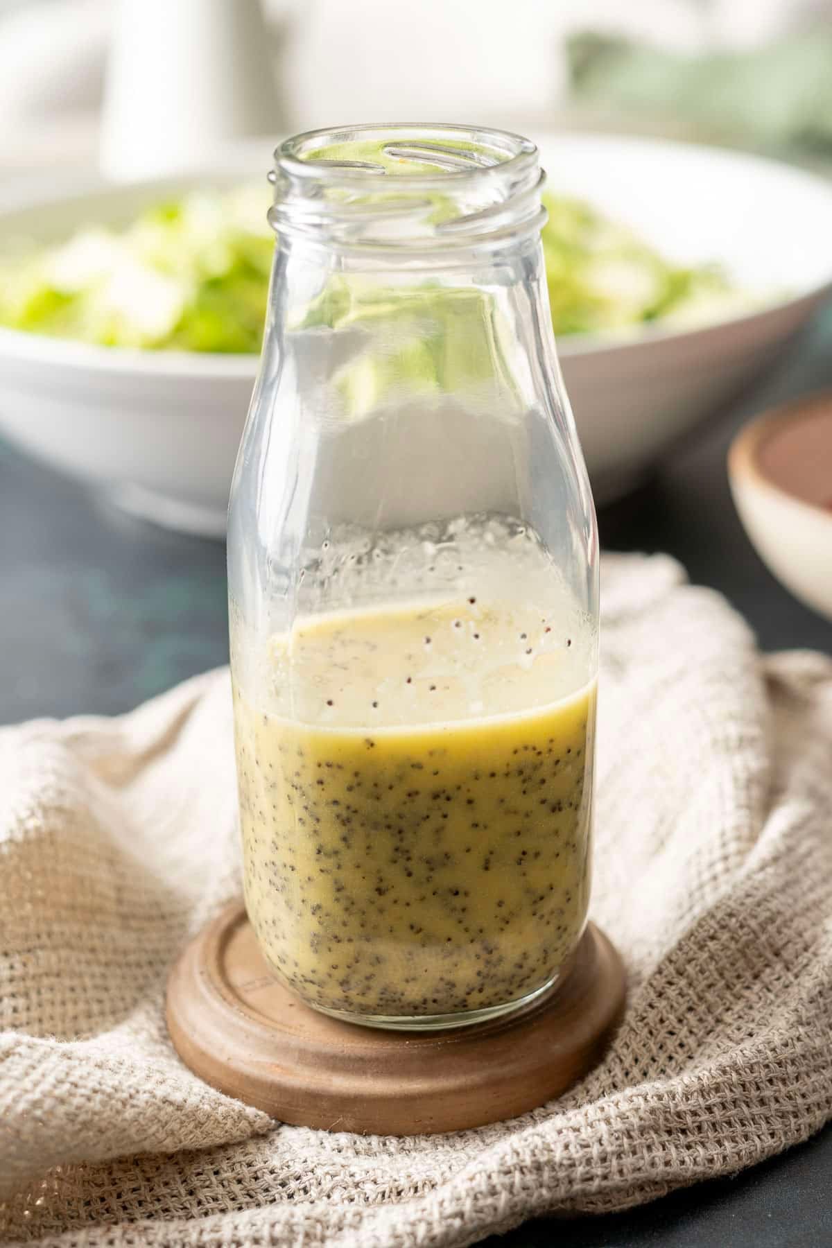 honey poppy seed dressing in a bottle.
