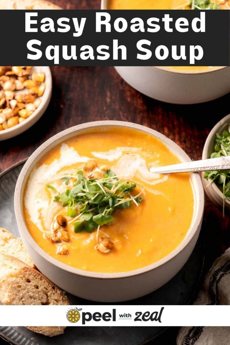 A bowl of roasted squash and carrot soup.
