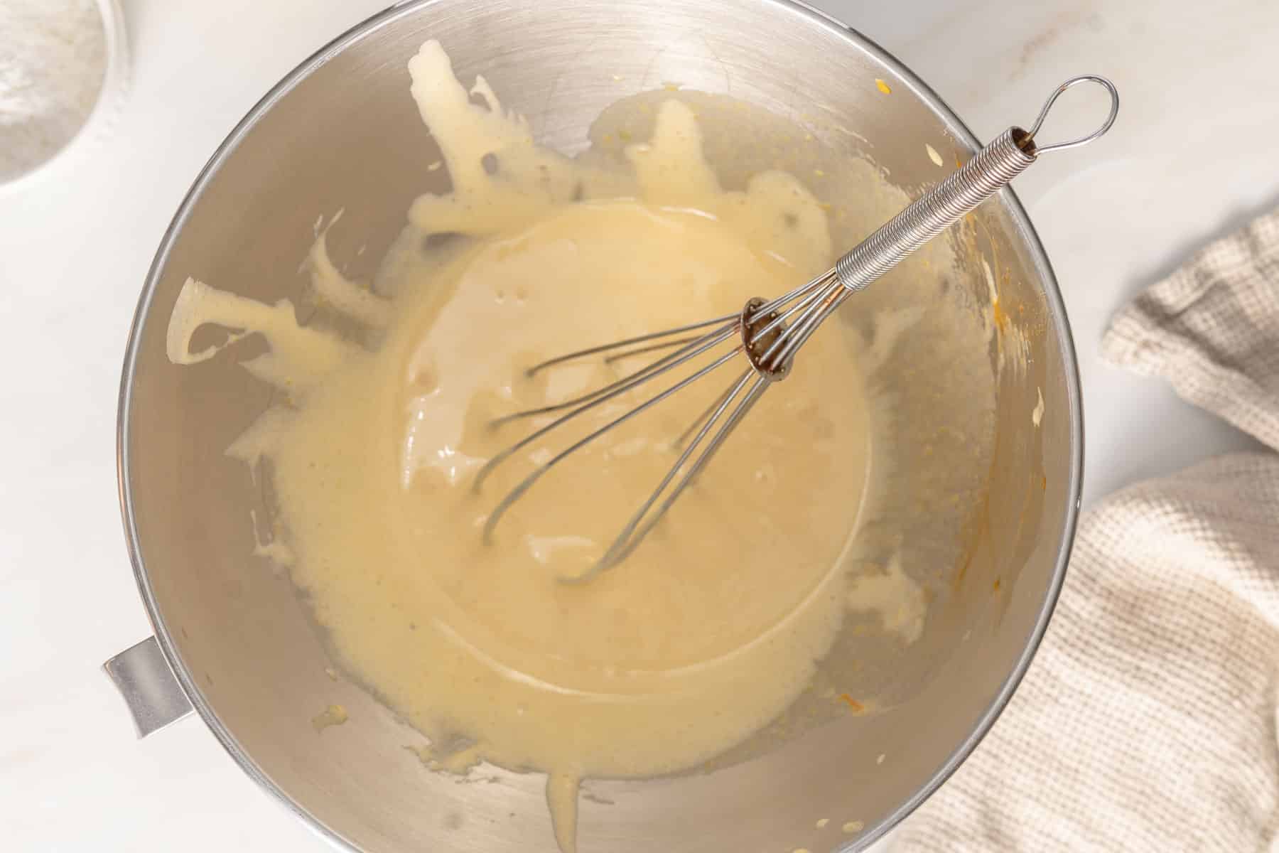 Egg yolks whisked with sugar.
