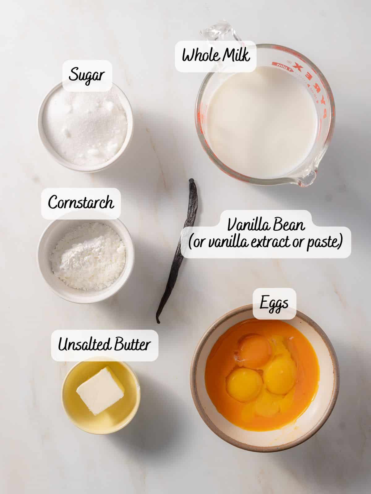 Ingredients on a marble counter.