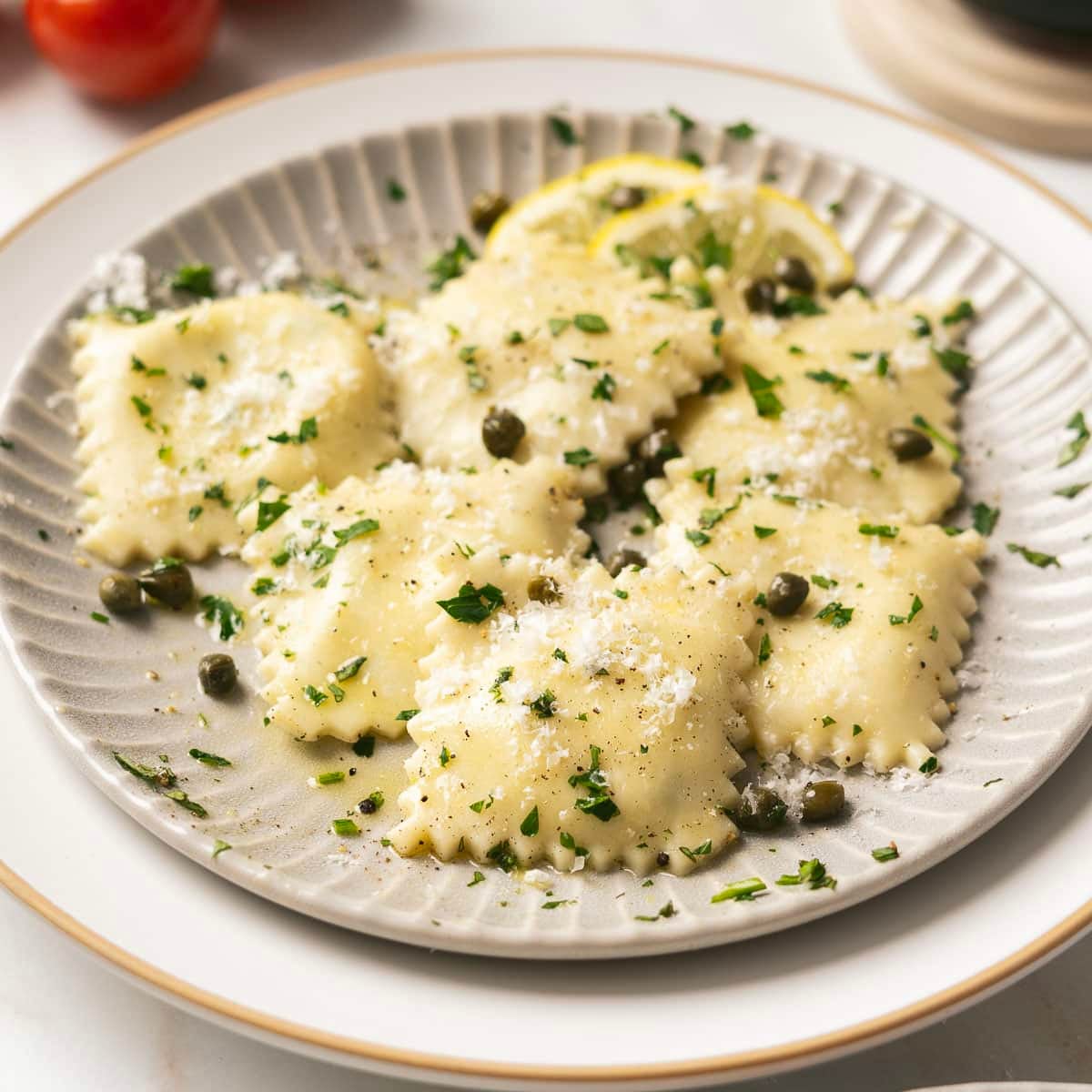 ravioli on a plate. 