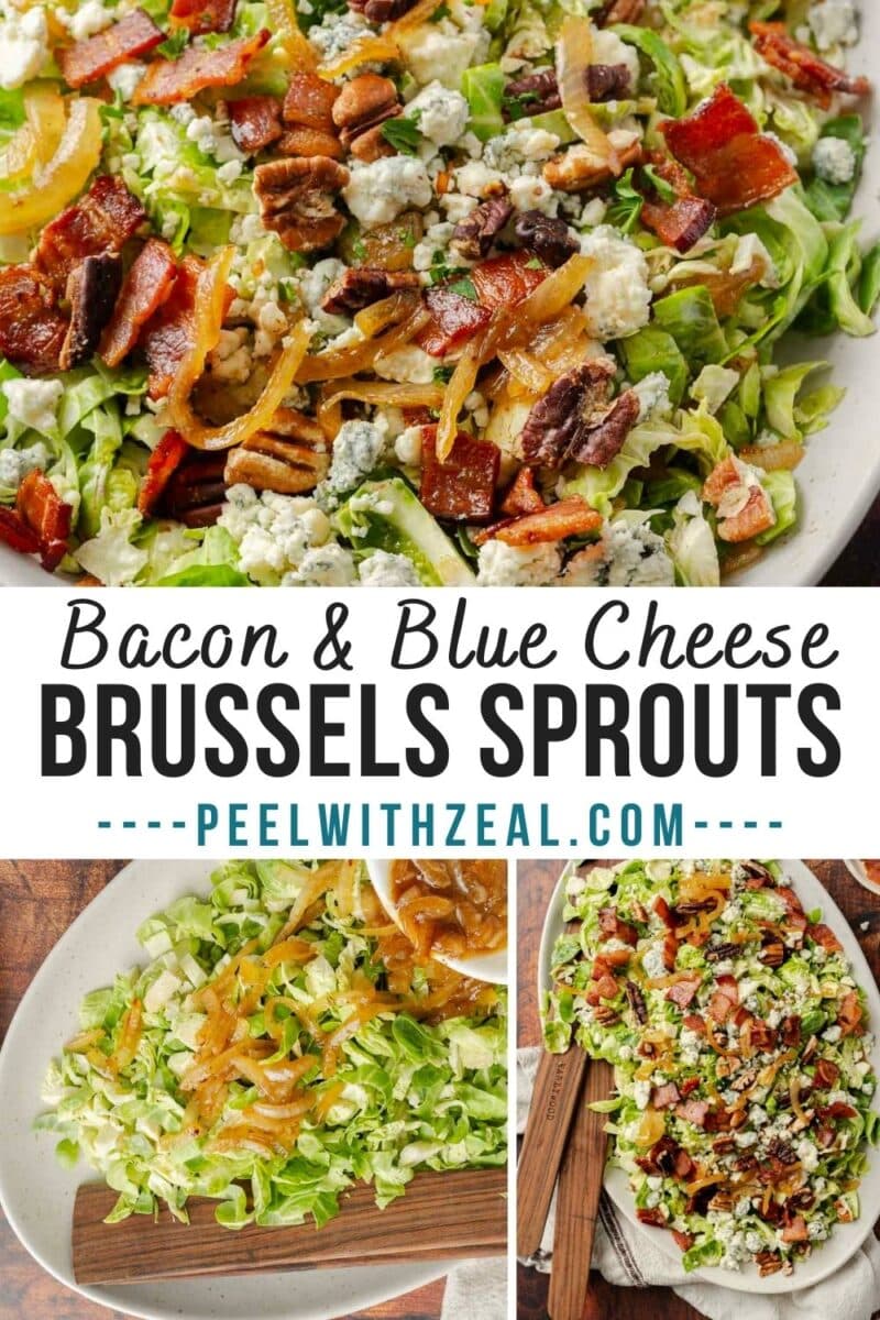 Brussels sprout salad on a cream serving plate.