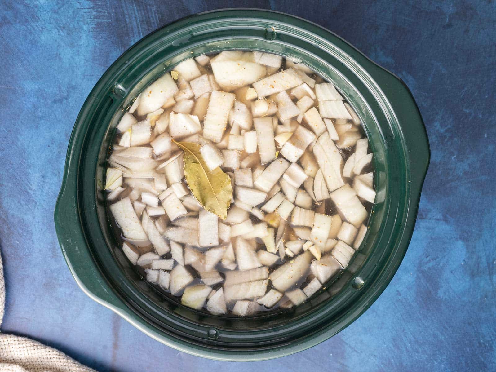 In the pot before cooking. 