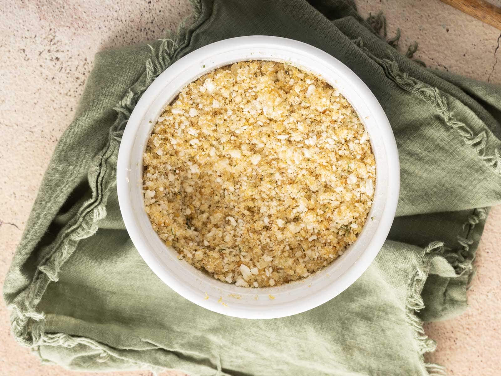 Breadcrumb and cheese topping mixed with melted butter.