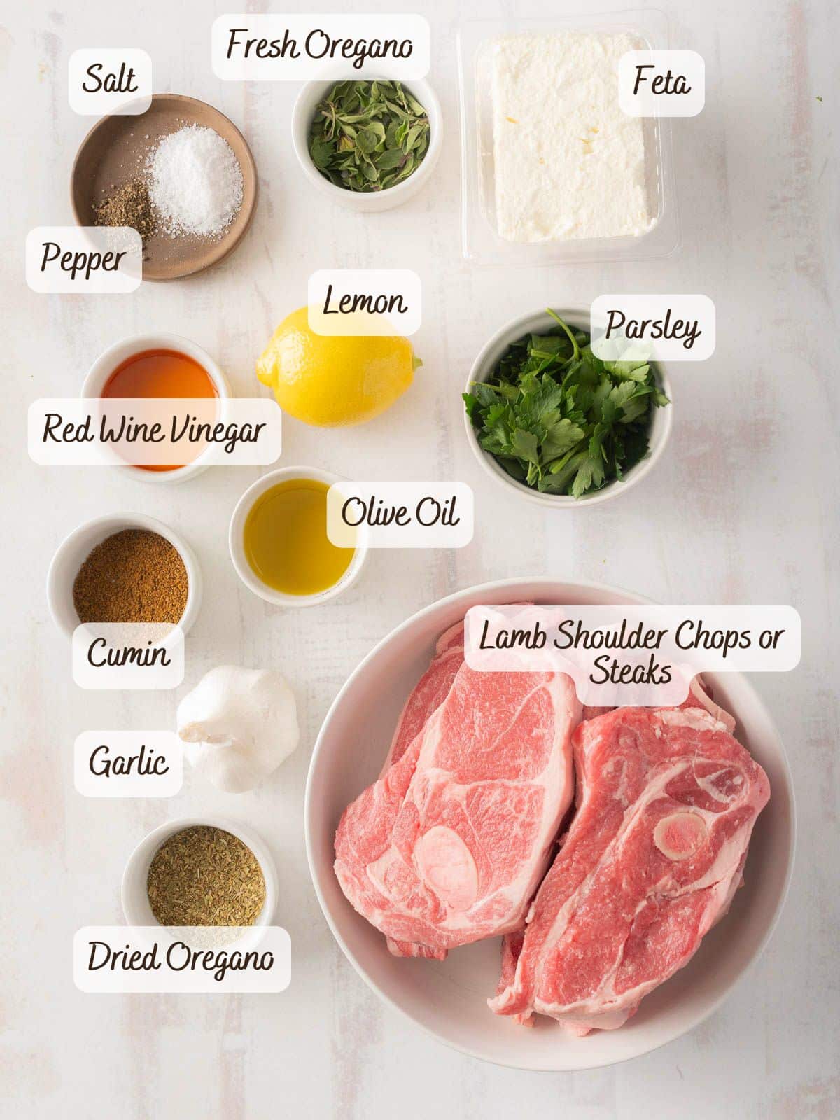 Ingredients on a counter. 