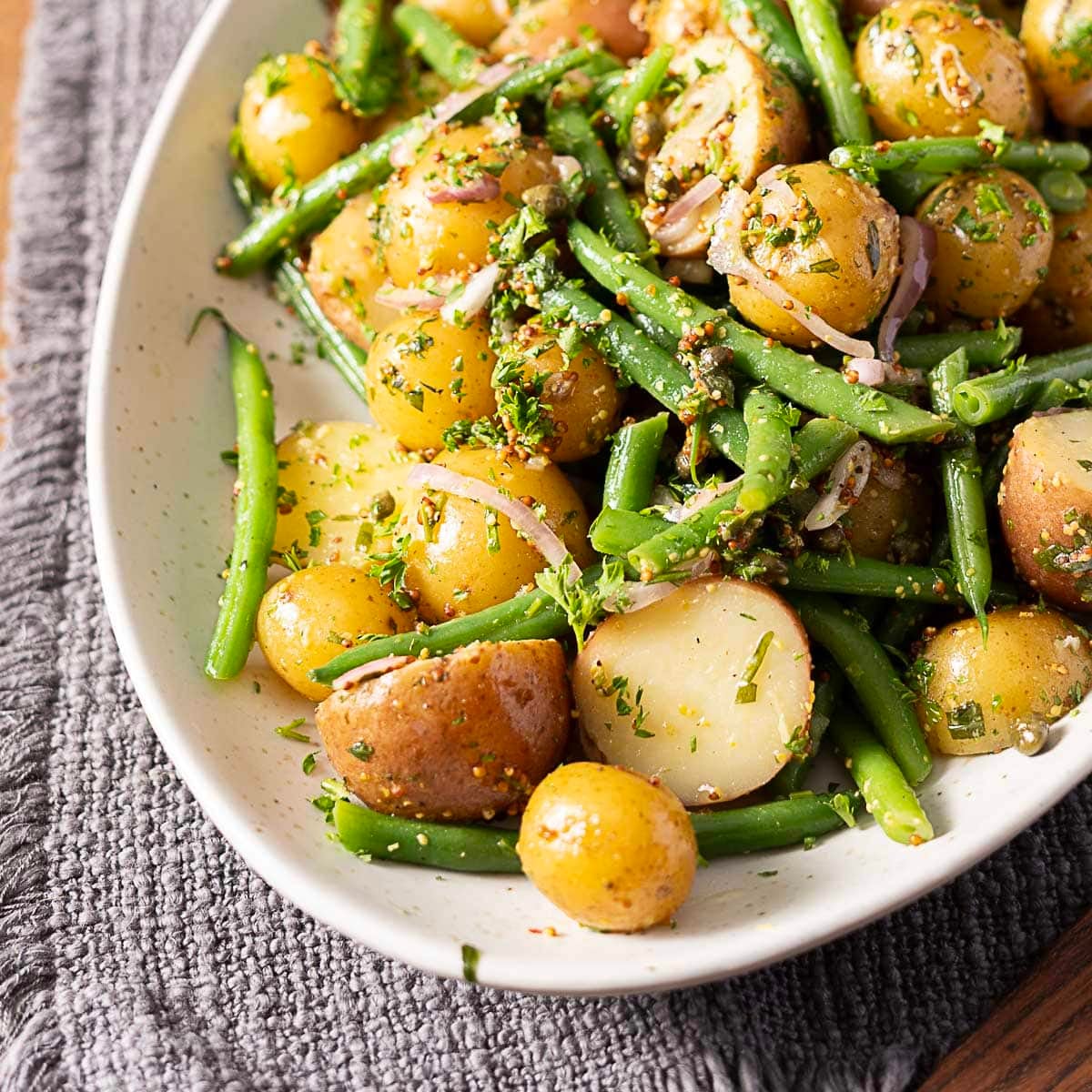 french green bean potato salad on a plate