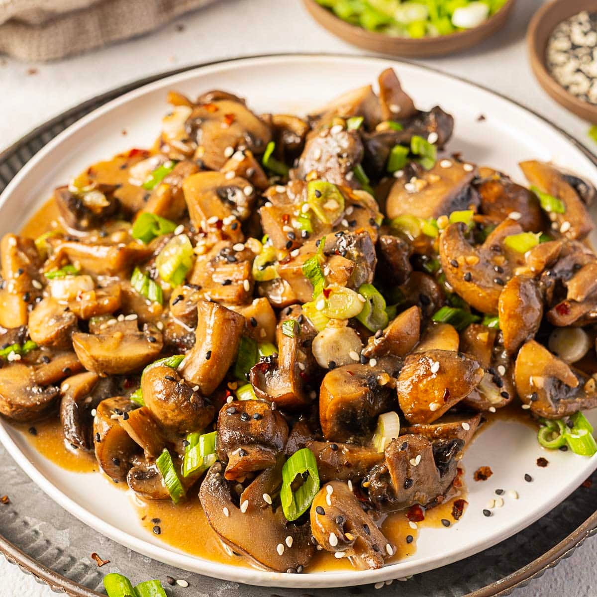 miso mushrooms on a white plate